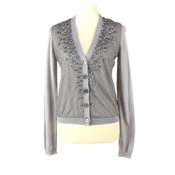 Valentino Cashmere Silk Cardigan Sweater Embellished Gray...